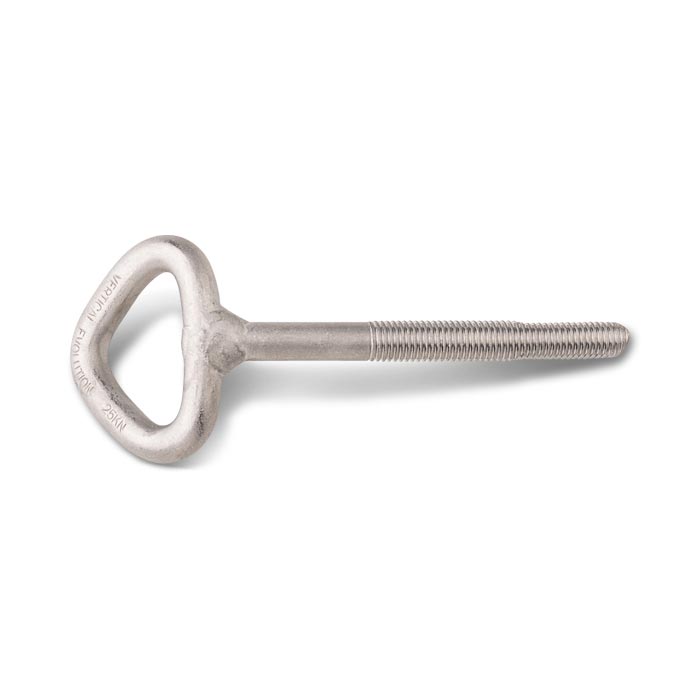 The picture shows a silver rappelling glue in bolt from the front on a white background.