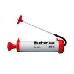 Das Bild zeigt den Fischer Ausbläser. Der graue Ausbläser mit roter KAppe und rotem Saugzylinder ist auf einem weißem Quadrat in Bildmitte dargestellt.