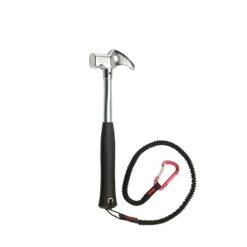 Das Bild zeigt den Camp Brenta Felshammer . Er ist senkrecht auf einem weißem Quadrat zu sehen. Rechts der dehnbare Auffangarm mit einem kleinen Auffangkarabiner.