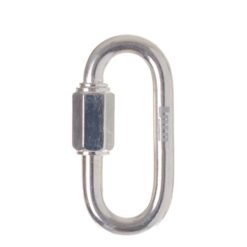 The picture shows a shiny silver screw link 12mm zinc plated in a white square. It is positioned vertically in the center of the picture with the screw cap to the left. 