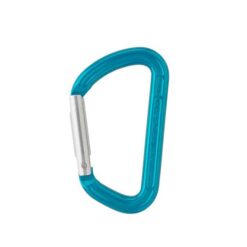 Das Bild zeigt den Austrialpin Materialkarabiner in türkis-blau auf einem weißem Quadrat.