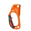 Das Bild zeigt die Climbing Technology Quick Up Steigklemme für die rechte Hand von der Außenseite. Man sieht in Bildmitte den orangen Jümar aufrecht stehend und dem Gummigriff links unten.