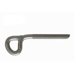 Das Bild zeigt den Raumer Masterfix Klebehaken. Der Haken ist in einem weißem Quadrat in Bildmitte zu sehen. Links die Karabineröse und links der Karabinerschaft.