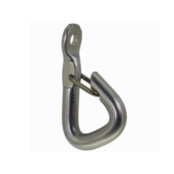 Das Bild zeigt den silbernen Raumer Umlenker Europe 10mm. Einen Haken aus gebogenem Rundstahl und Öffnung für das Seil mit einem kleinen Drahtschnapper. Das Produkt ist von leicht schräg oben mit allen Details erkennbar.