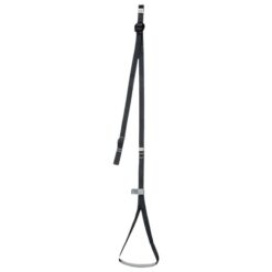 Das Bild zeigt die schwarze Trittleiter Klettern - Foot Loop von Climbing Technology. Sie ist vertikal aufgelegt dargestellt. Oben die Fixierschnalle, unten die Trittschlaufe.