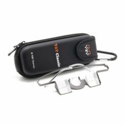 Das Bild zeigt die Y & Y Sicherungsbrille classic mit der schwarzen Aufbewahrungshülle.