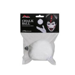 Das Bild zeigt einen weißen Chalkball Austrialpin. Der Ball ist in einer durchsichtigen Verpackungshülle, oberhalb ist ein Label mit Produktaufschrift und Clown Logo befestigt.