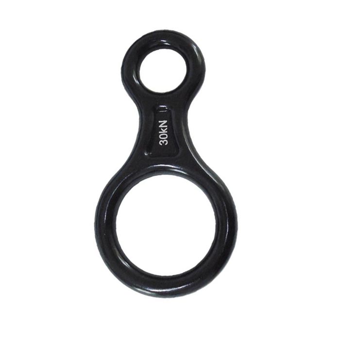 Das Bild zeigt den Abseilachter Stubai in schwarz. Er ist in Bildmitte zu sehen mit der großen Biegung auf der Unterseite.