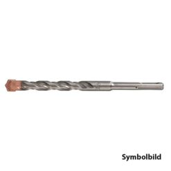 Das Bild zeigt einen silbernen SDS plus Bohrer 24mm. Er liegt waagrecht in der Mitte eines weißen Quadrates mit der Bohrerspitze nach links.