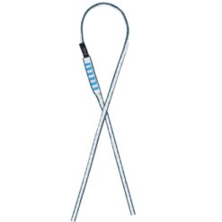 Das Bild zeigt eine Beal Dyneema Rundschlinge 60cm. Sie liegt in einer Schlaufe gefaltet in Bildmitte. Man sieht den vernähten Teil links im oberen Bereich.