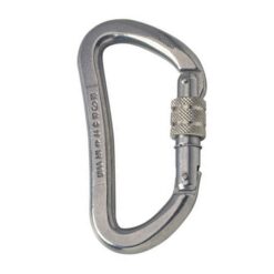 Das Bild zeigt den Kong Schwerlastkarabiner Heavy Duty. Er steht aufrecht im Bild mit dem Drehverschluss nach rechts.