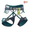 Blau - türkiser Edelrid Jay IV Allround Klettergurt von der Vorderseite auf weißem Hintergrund.
