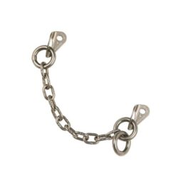 The picture shows the Austrialpin abseil anchor with 2 rings. The silver climbing anchor can be seen in the center of the picture, with the chain relatively horizontal. You can see all the components of this product with lugs, rings and chains.