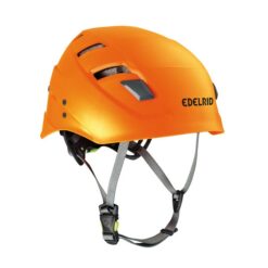 Das Bild zeigt den Edelrid Zodiac Kletterhelm in der Farbe Sahara. Er steht in Bildmitte, man erkennt alle Produktdetails und den Edelrid Schriftzug.