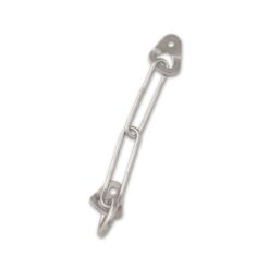 Das Bild zeigt einen silbernen Abseilstand mit Ring 90° verdreht auf einem weißem Quadrat.