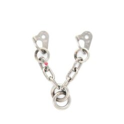 Das Bild zeigt einen silbern glänzenden Fixe V-Abseilstand mit 2 Ringen auf einem weißem Quadrat