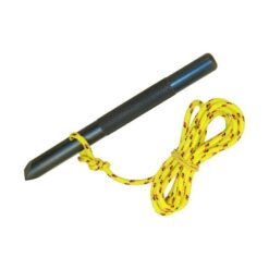 Das Bild zeigt einen schwarzen Bohrhaken Spalt-Bolzen mit gelber Reepschnur.