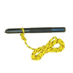 Das Bild zeigt einen schwarzen Bohrhaken Spalt-Bolzen mit gelber Reepschnur.