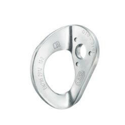 The picture shows a silver Coeur Stainless Petzl bolt hanger on a white square.