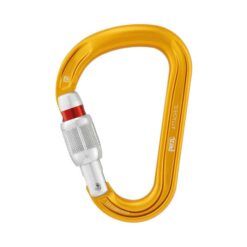 Gelber Petzl Attache Karabiner mit sichtbarem rotem Ring am Verschluss.