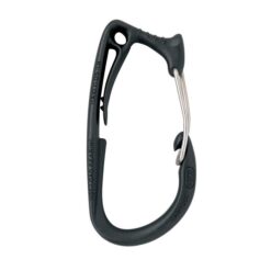 The picture shows the black Petzl CAritool material carabiner with silver wire gate on a white background.
