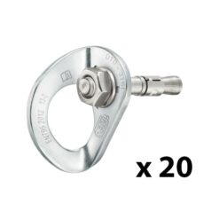 Das Bild zeigt den silbernen Petzl Coeur Bolt Stainless auf einem weißem Quadrat. Zu sehen ist der Bohrhaken mit der montierten Lasche.