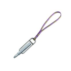 Das Bild zeigt das Setzwerkzeug für Kronenbohrhaken Petzl Perfo Spe. Man sieht den silbernen Metallbolzen und die bunte Handschlaufe darüber.