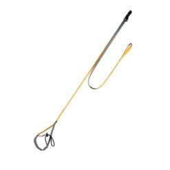 Das Bild zeigt die PEtzl Quickstep Trittschlinge auf einem weißem Quadrat. Man erkennt alle Produktdetails wie die Schnalle, den Gummizug in der Trittschlaufe und das gelbe Band.