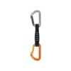 12cm lange Petzl Spirit Expressschlinge mit silbernen und orangem Karabiner bzw. schwarzer Bandschlinge.