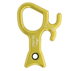 Das Bild zeigt den Austrialpin NoMad Abseilachter mit seitlichen Armen für mehr Reibungsmodi auf einem weißem Quadrat.