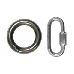 The picture shows a small abseil ring and a 6mm quick link.