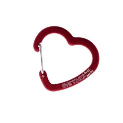 Das Bild zeigt den Edelrid Corazon, einen roten Mini KArabiner in HErzform auf einem weißem Quadrat.