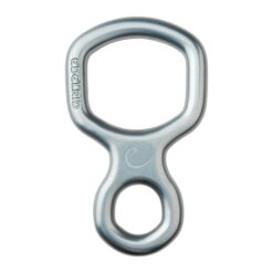 Das Bild zeigt einen grauen Abseilachter der schräg in einem weißem Quadrat steht.