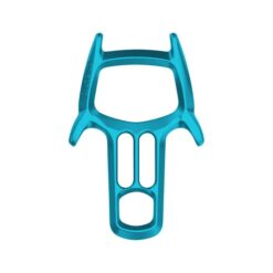 Das Bild zeigt einen türkisen Abseilachter auf einem weißem Quadrat.