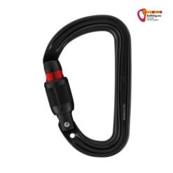 Schwarzer Petzl SMD Karabiner schwarz mit Screw Lock Verschluss und roter Sicherheitsmarkierung.