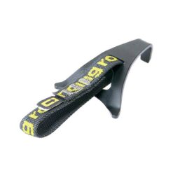 The picture shows the black Singing Rock Sentinel Cliff on a white square with a sling and yellow lettering on it.