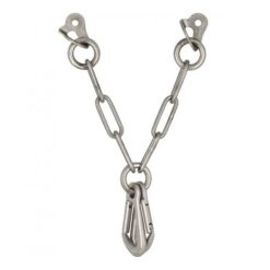 Das Bild zeigt den silbernen Fixe V-Umlenker Edelstahl mit zwei Draco Karabinern.