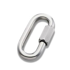 Das Bild zeigt ein silbernes Maillon Papide 10mm Schraubglied in einem weißem Quadrat. Die Schrauböffnung ist rechts.