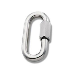 Das Bild zeigt ein silbernes Maillon Papide 10mm Schraubglied in einem weißem Quadrat. Die Schrauböffnung ist rechts.