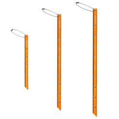 Das Bild zeigt drei orange Climbing Technology Snow Anchor Firnanker nebeneinander in 50cm, 80cm und 100cm Länge.