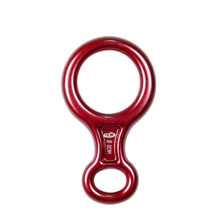Das Bild zeigt den roten Climbing Technology Otto M Abseilachter mit der großen Öse oben.