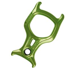 Das Bild zeigt den grünen Edelrid Hannibal Abseilachter schräg in einem weißem Quadrat. Der Abseilachter hat zwei Hörner an großer und kleiner Öse.