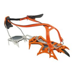 Das Bild zeigt das orange silberne Camp Blade Runner Eiskletter Steigeisen mit Semi-Automatic Bindung von der Seite.