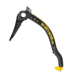 Das Bild zeigt ein schwarzes Grivel Carbon Eisgerät mt der Klinge links oben.