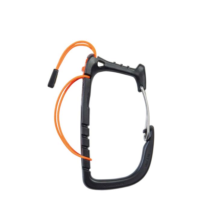 Schwarzer Petzl Caritool Evo Eisschraubenhalter von der Seite.