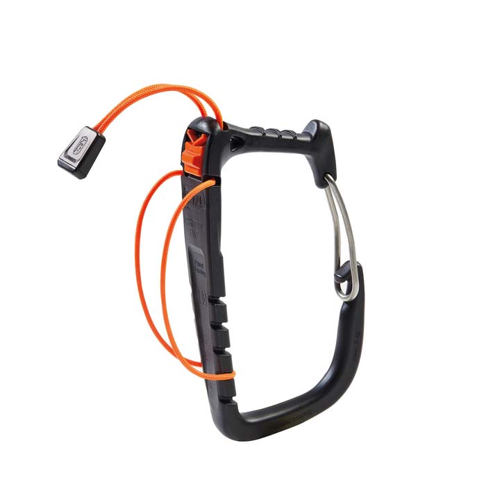 Schwarzer Petzl Caritool Evo Eisschraubenhalter von der Seite.