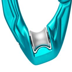 Mintfarbener Edelrid Axiom Karabiner mit Umlenkrolle.