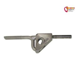 Silberner Klebehaken links steckt in einer SDS Plus Setzwerkzeug Fassung rechts.