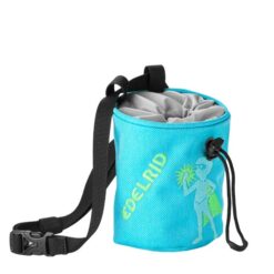 Edelrid Muffin Kinderchalkbag mit Hüftband aufgestellt in icemint.