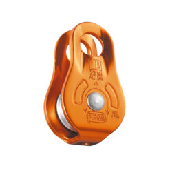 Orange Petzl Fixe Seilrolle von der Seite.